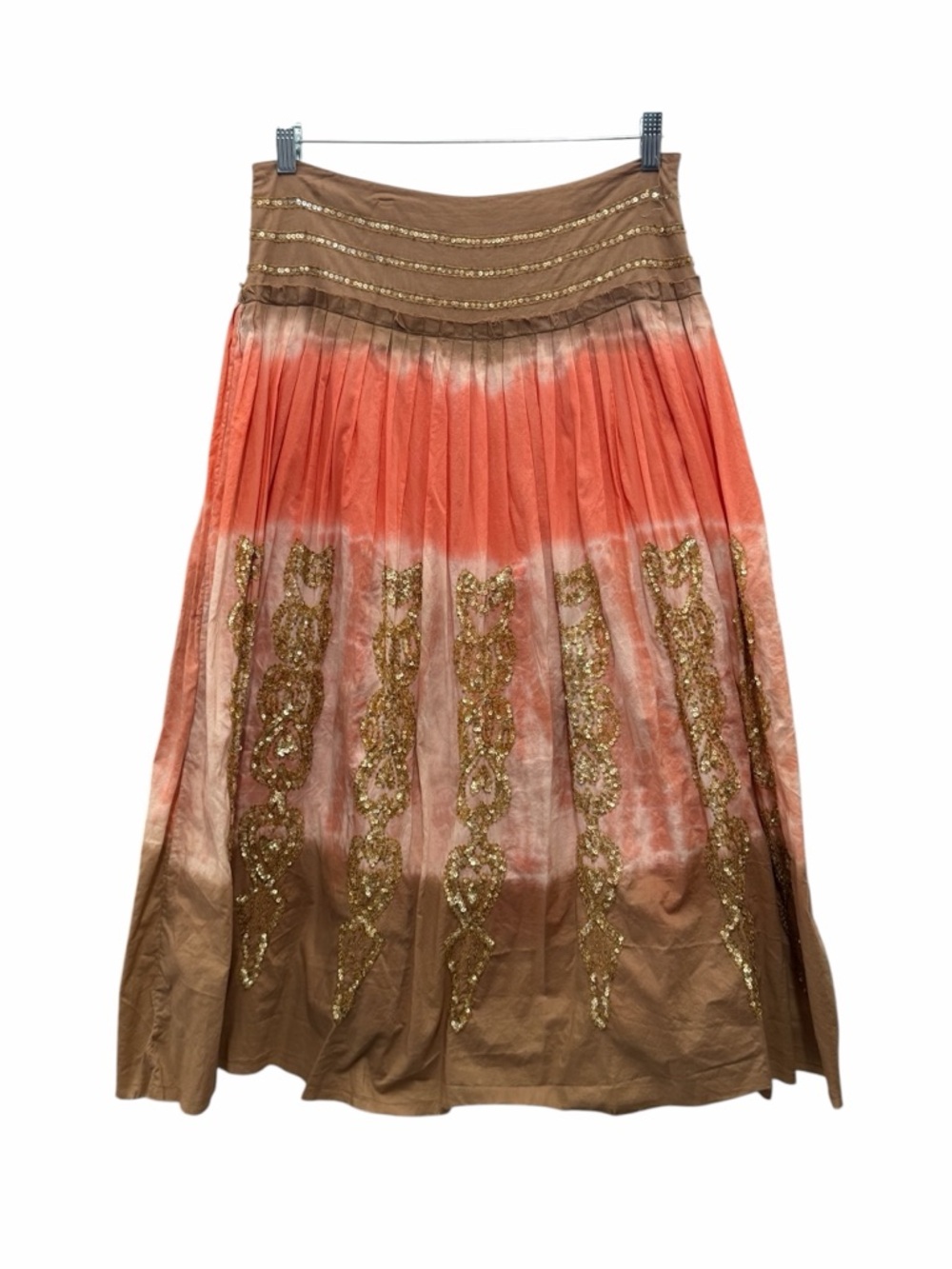 Basil & Maude bohemian sequins maxi skirt tie-dye color block size 6 hippie